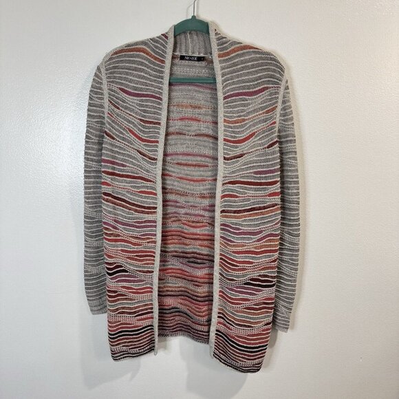 NIC+ZOE Sweaters - Vintage 90s Y2K Nic + Zoe Sweater Cardigan S Open Front Knit Artsy Gray Red